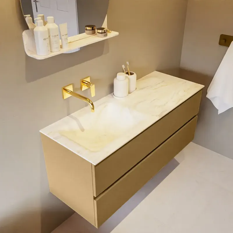 Mondiaz Vica DLux badmeubel 120cm oro 2 lades met wastafel ostra links zonder kraangat Veilige Betaling