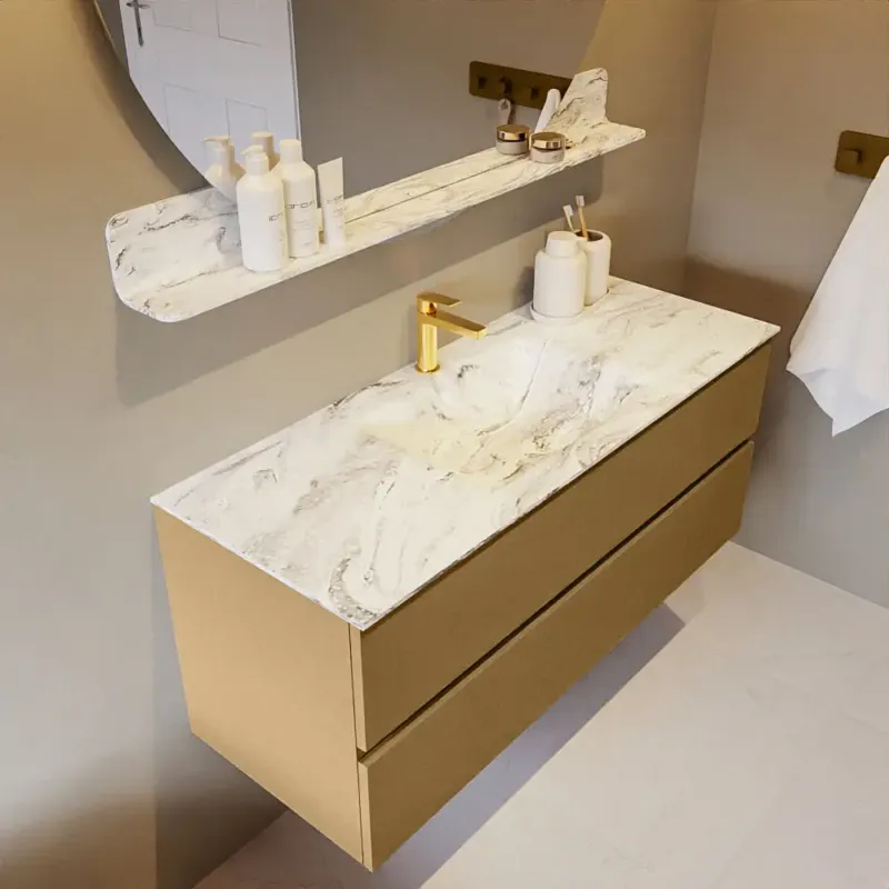 Mondiaz Vica DLux badmeubel 120cm oro 2 lades met wastafel glace midden 1 kraangat Actieprijs