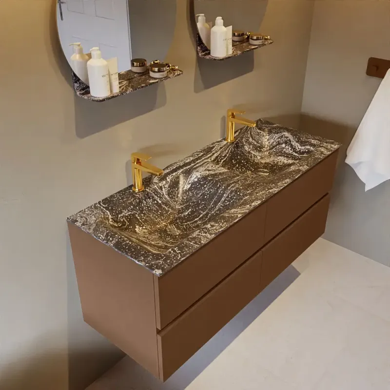 Bestel Nu Mondiaz Vica DLux badmeubel 120cm rust 4 lades met wastafel lava dubbel 2 kraangaten