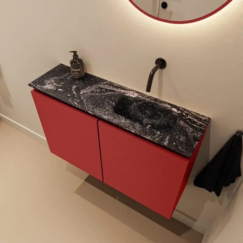 Seizoensaanbieding Mondiaz Ture DLux toiletmeubel 80cm fire met wastafel lava rechts zonder kraangat