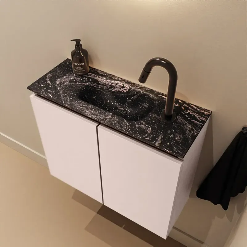 Mondiaz Ture DLux toiletmeubel 60cm rosee met wastafel lava midden met kraangat Weekendaanbieding