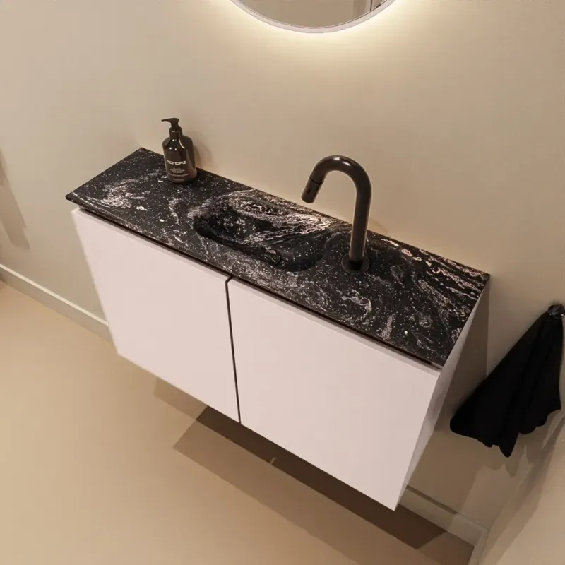 Mondiaz Ture DLux toiletmeubel 80cm rosee met wastafel lava midden met kraangat Bestel Nu
