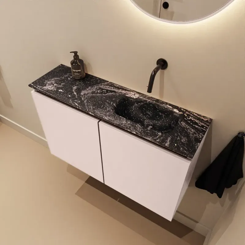 Alleen Vandaag Mondiaz Ture DLux toiletmeubel 80cm rosee met wastafel lava rechts zonder kraangat