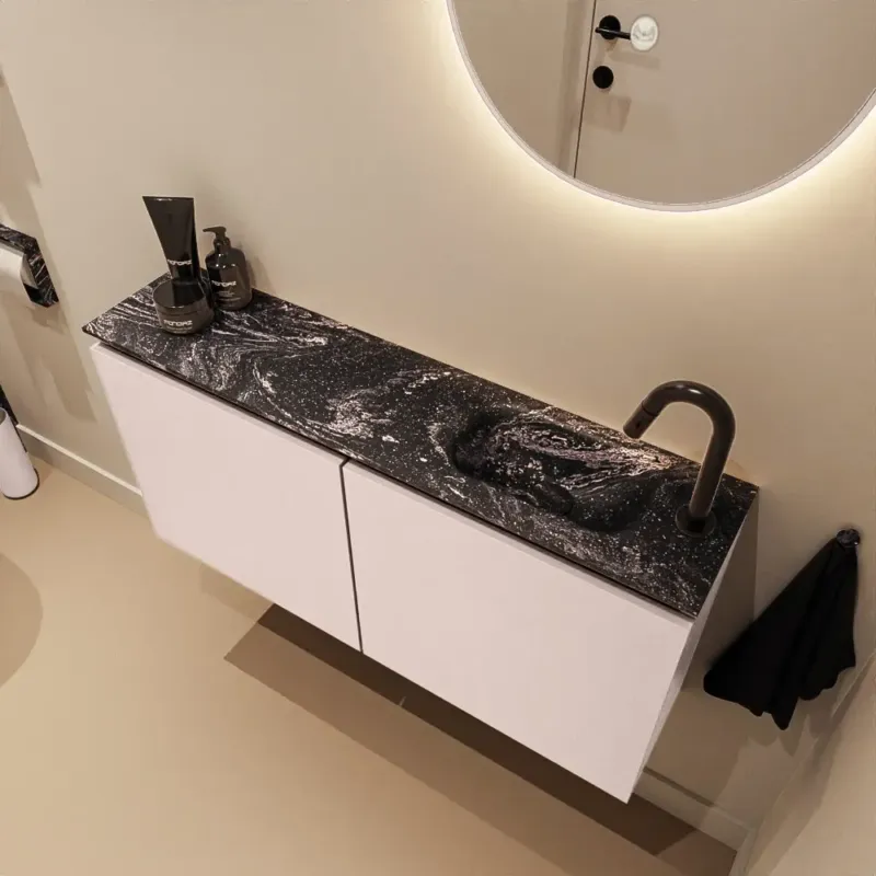Mondiaz Ture DLux toiletmeubel 100cm rosee met wastafel lava rechts met kraangat Nu Kopen