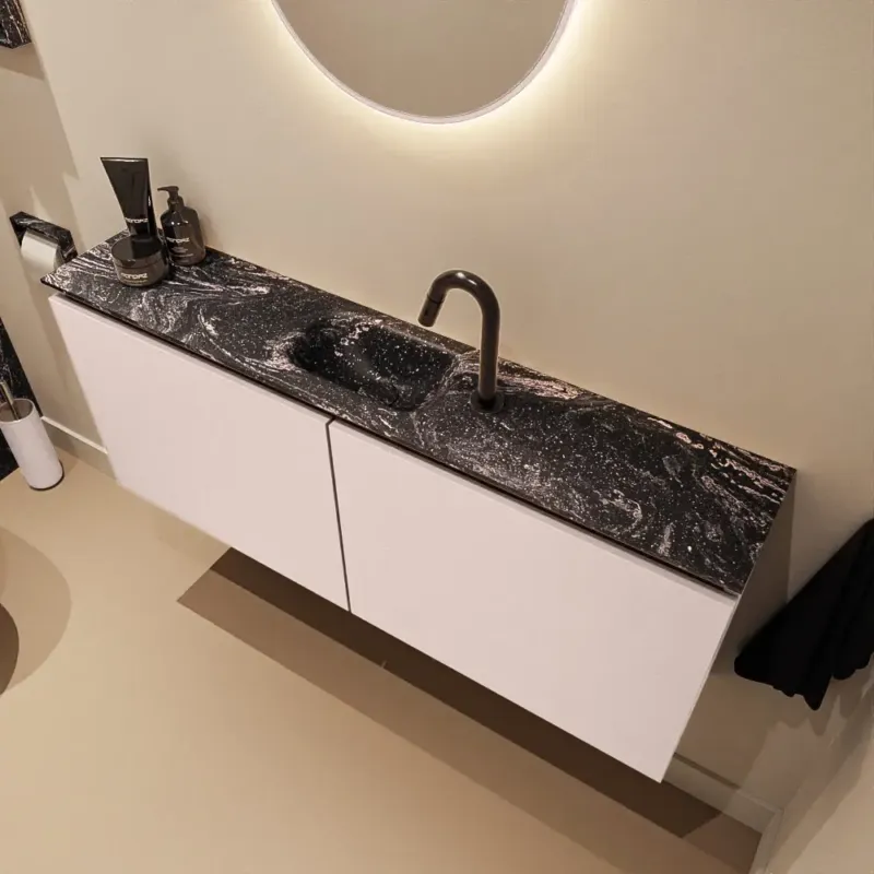 Op = Op Mondiaz Ture DLux toiletmeubel 120cm rosee met wastafel lava midden met kraangat