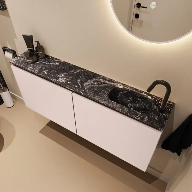Alleen Vandaag Mondiaz Ture DLux toiletmeubel 120cm rosee met wastafel lava rechts met kraangat