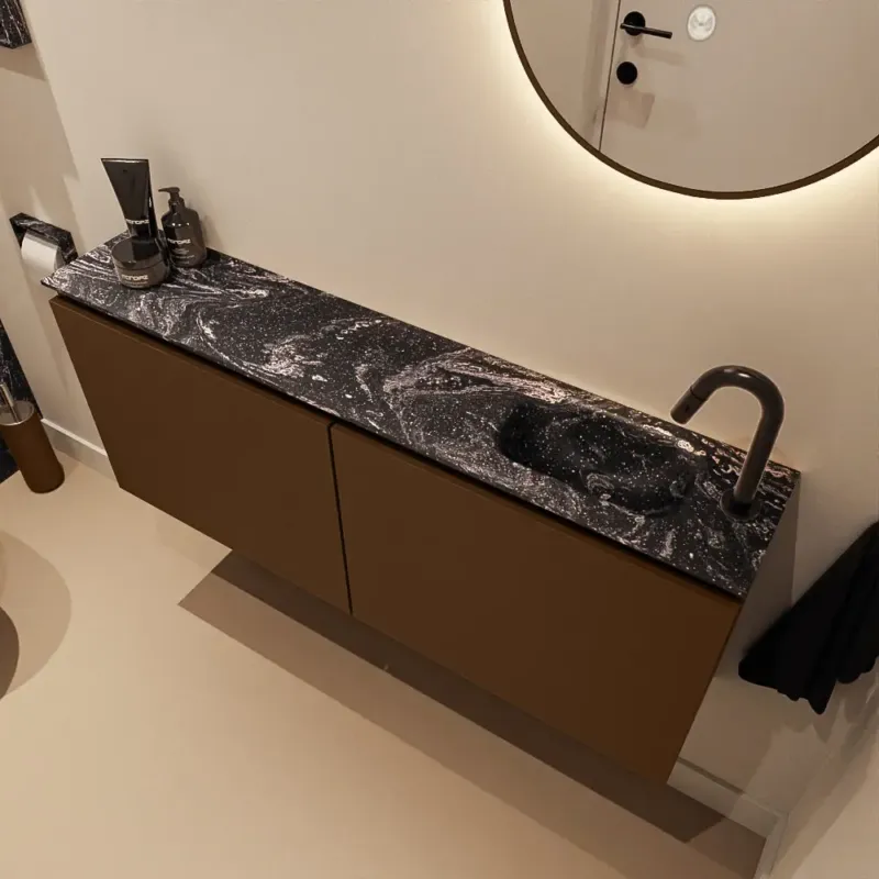Mondiaz Ture DLux toiletmeubel 120cm rust met wastafel lava rechts met kraangat Favoriet