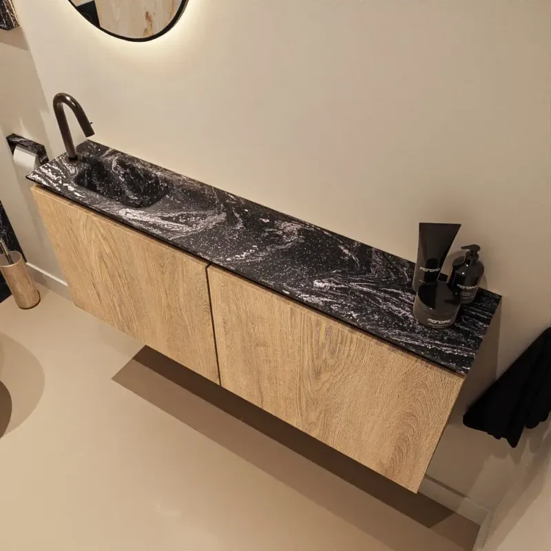 Mondiaz Ture DLux toiletmeubel 120cm washed oak met wastafel lava links met kraangat Rechtstreeks Van De Fabrikant