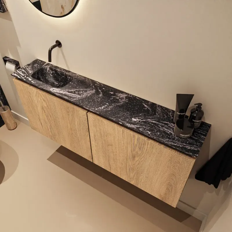 Mondiaz Ture DLux toiletmeubel 120cm washed oak met wastafel lava links zonder kraangat Dagaanbieding