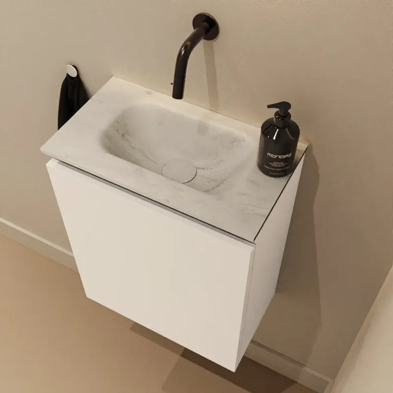 Beste Prijs Mondiaz Ture DLux toiletmeubel 40cm talc met wastafel opalo midden zonder kraangat