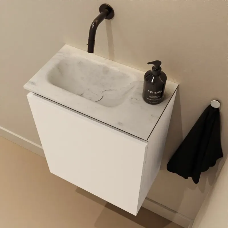Hoge Kwaliteit Mondiaz Ture DLux toiletmeubel 40cm talc met wastafel opalo links zonder kraangat