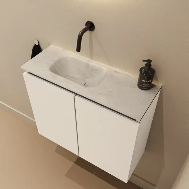 Fabrieksprijs Mondiaz Ture DLux toiletmeubel 60cm talc met wastafel opalo links zonder kraangat