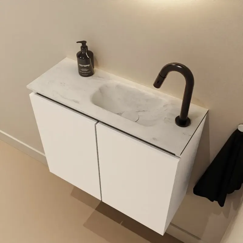 Mondiaz Ture DLux toiletmeubel 60cm talc met wastafel opalo rechts met kraangat Voordeelprijs