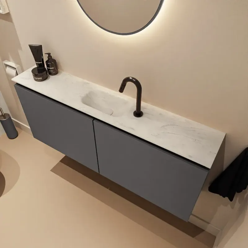 Mondiaz Ture DLux toiletmeubel 120cm dark grey met wastafel opalo midden met kraangat Fabrieksprijs