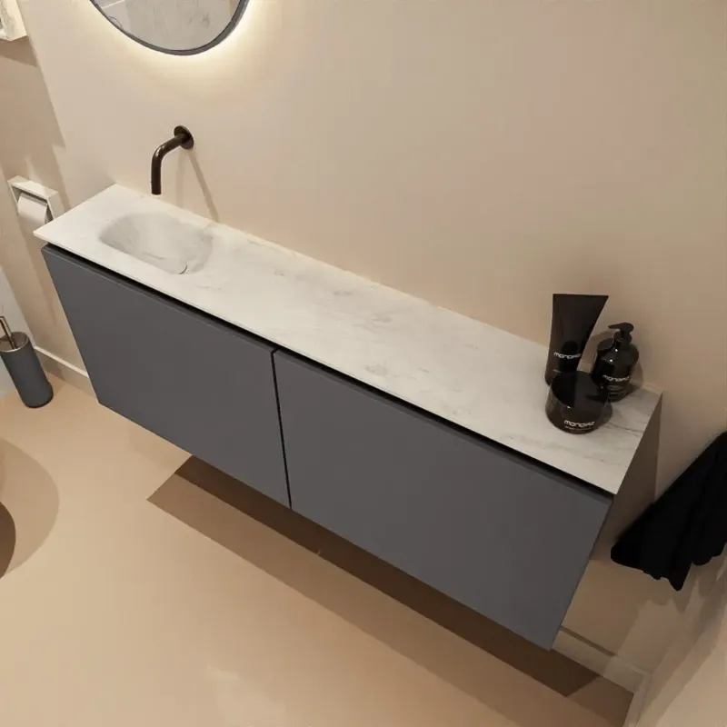 Lage Kosten Mondiaz Ture DLux toiletmeubel 120cm dark grey met wastafel opalo links zonder kraangat