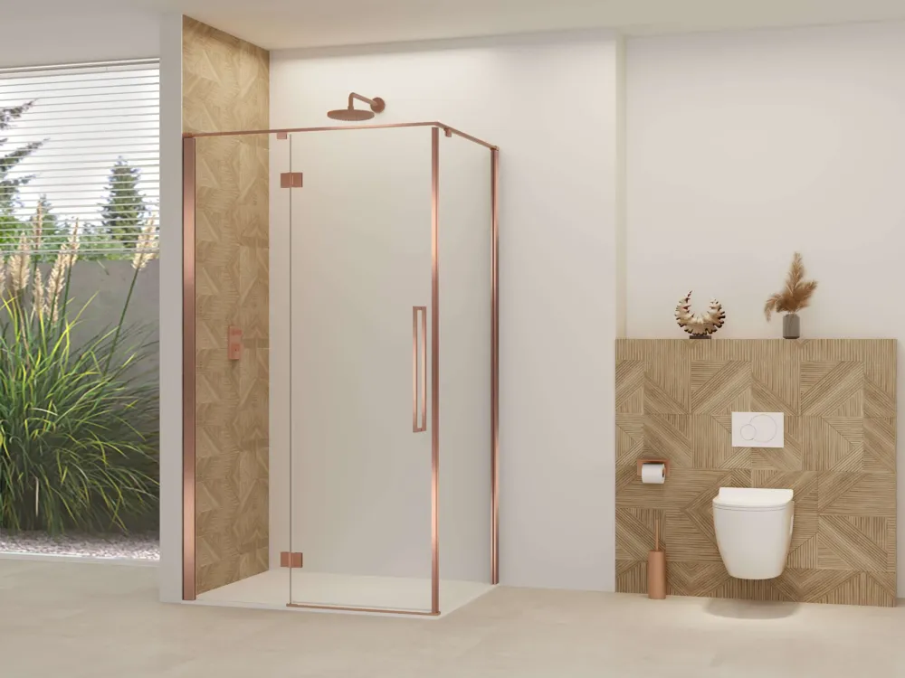 Premium Van Rijn ST07 douchedeur met helder glas 140x200cm geborsteld koper