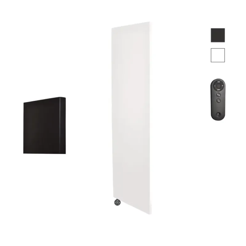Korting Sanicare Denso elektrische radiator 40x180cm wit mat met afstandsbediening en thermostaat zwart linksonder