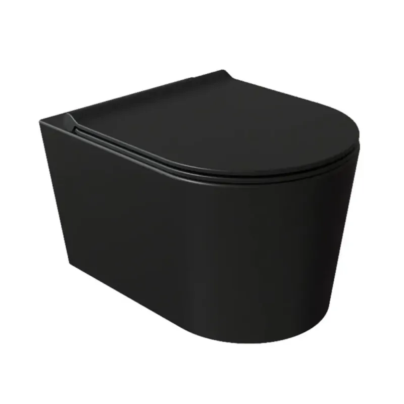 Betrouwbaar Salenzi Civita randloos toilet mat zwart met glanzende binnenkant 35x50cm