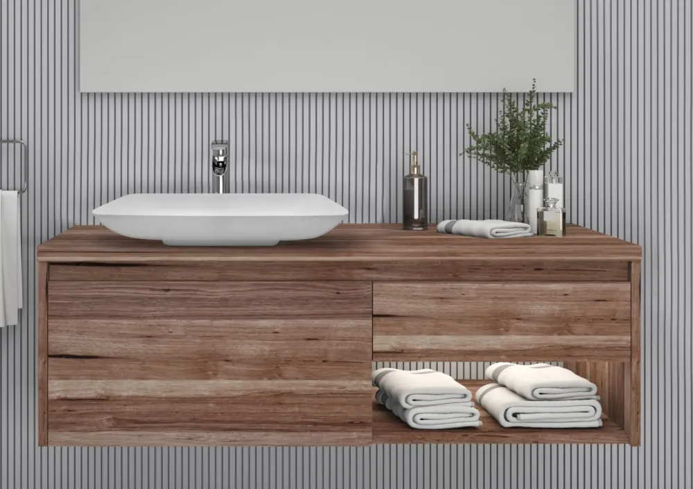 Sanigoods Cali badmeubel 120cm eiken met solid surface waskom wit mat Gecertificeerd