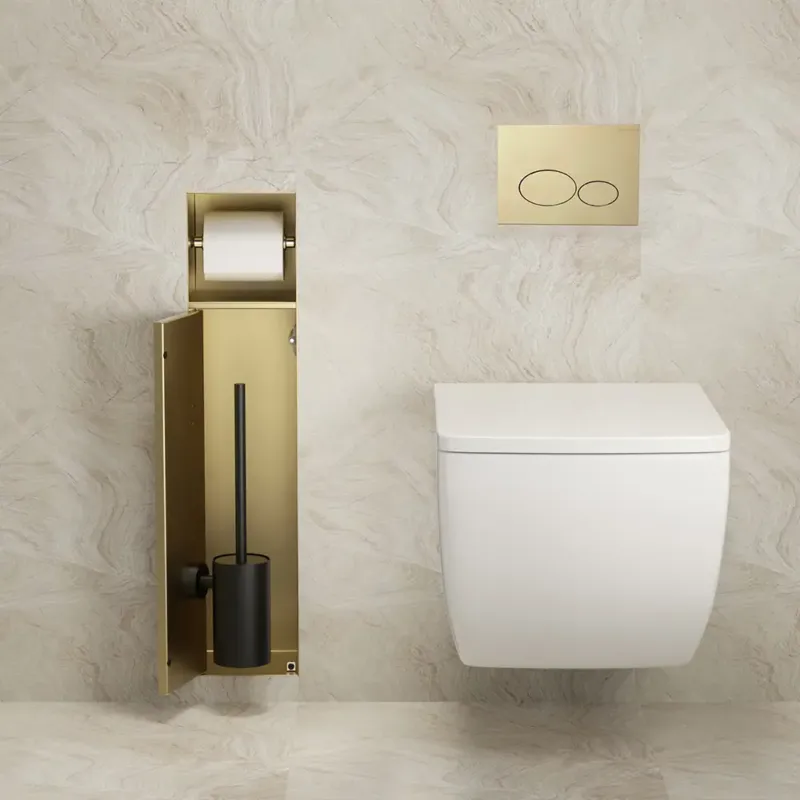 Rechtstreeks Van De Fabrikant Mueller Gold inbouw toiletrol en borstelhouder betegelbaar messing geborsteld