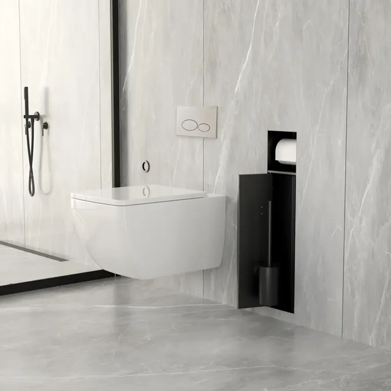Hete Deal Mueller Black inbouw toiletrol en borstelhouder betegelbaar zwart mat