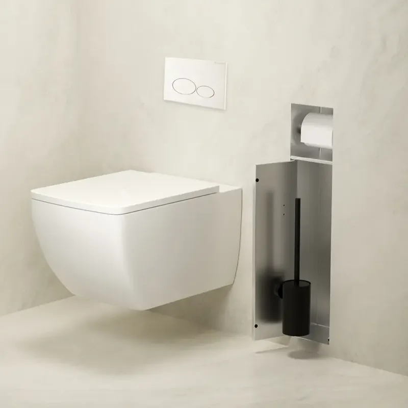 Hete Deal Mueller Round inbouw toiletrol en borstelhouder betegelbaar RVS