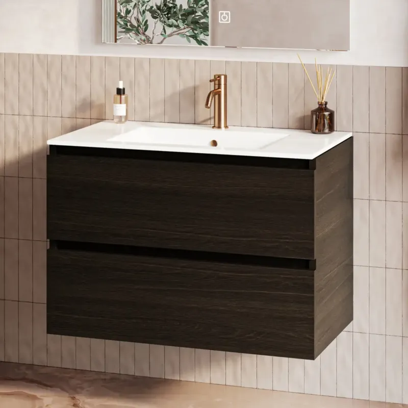 Fontana Rovigo badmeubel 80cm met witte wastafel en kraangat kasteel bruin Tijdelijk Beschikbaar