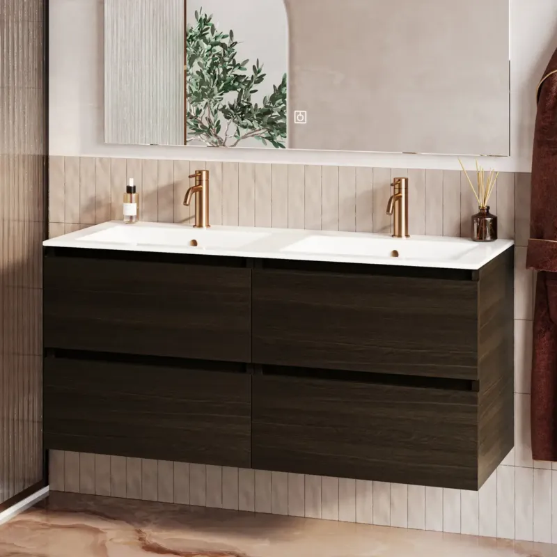 Alleen Vandaag Fontana Rovigo badmeubel 120cm met witte wastafel met kraangaten kasteel bruin