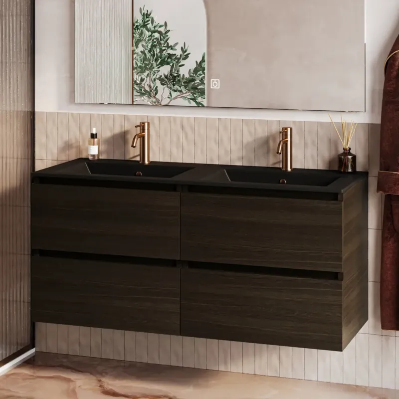 Favoriet Fontana Rovigo badmeubel 120cm met zwarte wastafel met kraangaten kasteel bruin