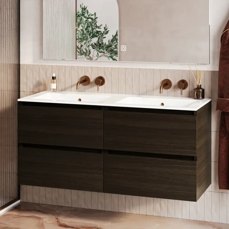 Meest Verkocht Fontana Rovigo badmeubel 120cm met witte wastafel zonder kraangaten kasteel bruin
