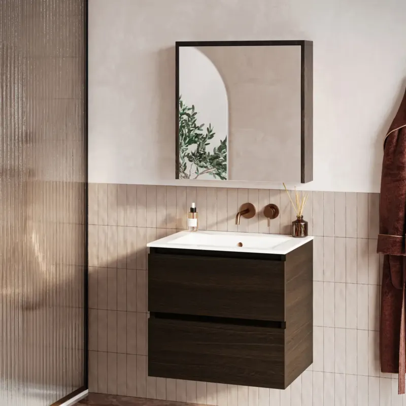 Veilige Betaling Fontana Rovigo badmeubel 60cm kasteel bruin met witte wastafel zonder kraangat en spiegelkast zonder verlichting