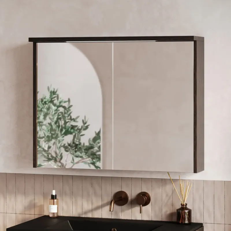 Gecertificeerd Fontana Grado spiegelkast met verlichting 80cm 2 deuren kasteel bruin