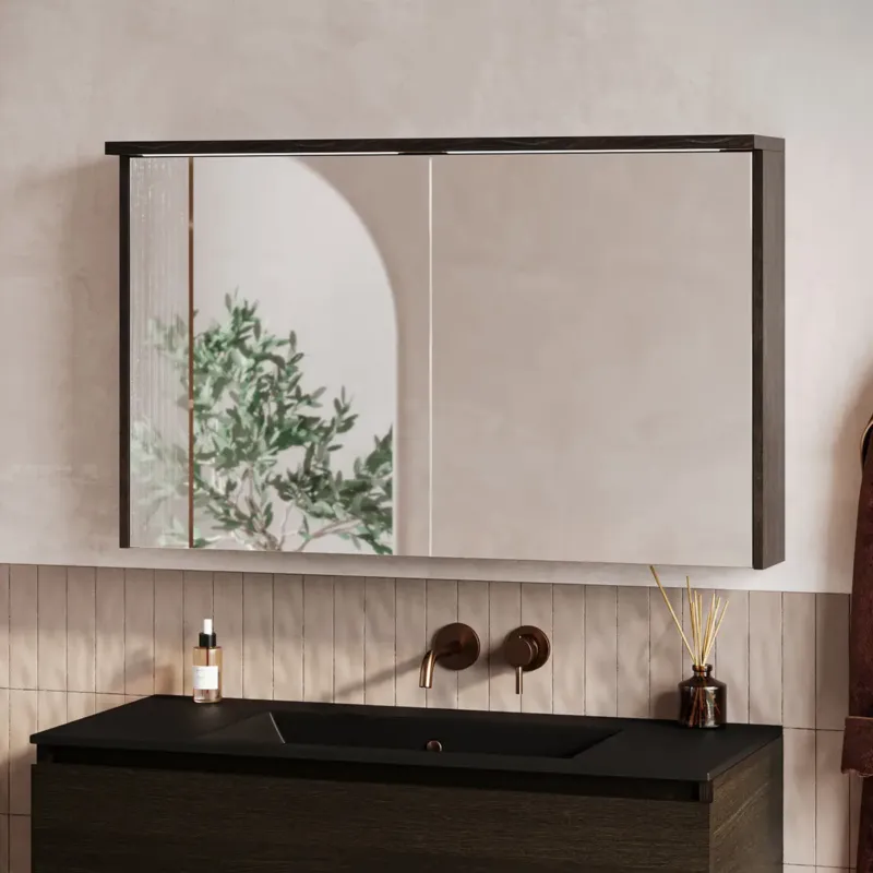Fontana Grado spiegelkast met verlichting 100cm 2 deuren kasteel bruin Veilige Betaling