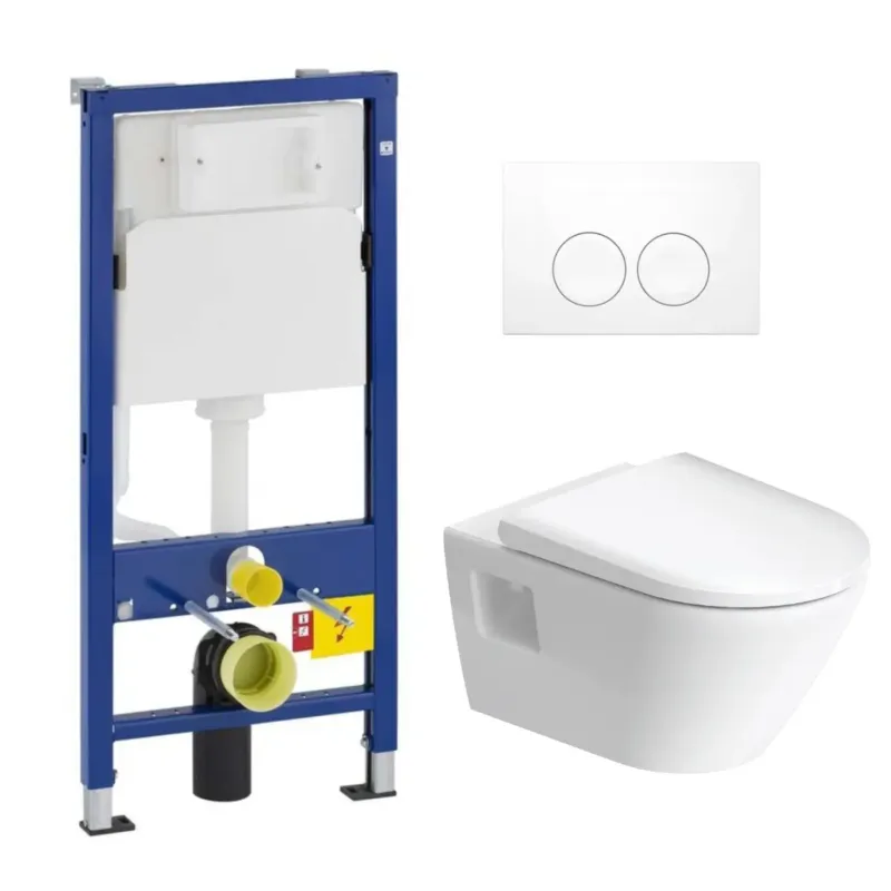 Gereduceerde Prijs Geberit UP100 toiletset met Duravit D-Neo randloos toilet wit glans en softclose zitting