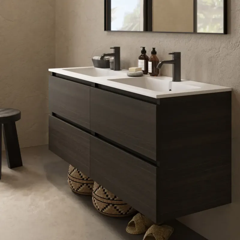 Fontana Cosmos badmeubel 120cm met dubbele wastafel en kraangaten kasteel bruin Seizoensaanbieding