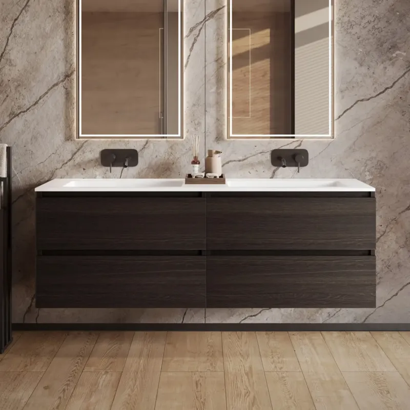 Fontana Cosmos badmeubel 160cm met dubbele wastafel zonder kraangaten kasteel bruin Weekendaanbieding