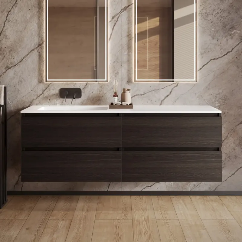 Fontana Cosmos badmeubel 160cm met wastafel links zonder kraangat kasteel bruin Exclusieve Aanbieding