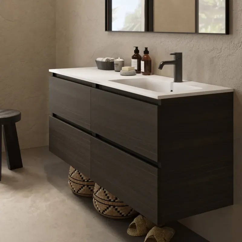 Aanbieding Fontana Cosmos badmeubel 120cm met wastafel rechts en kraangat kasteel bruin