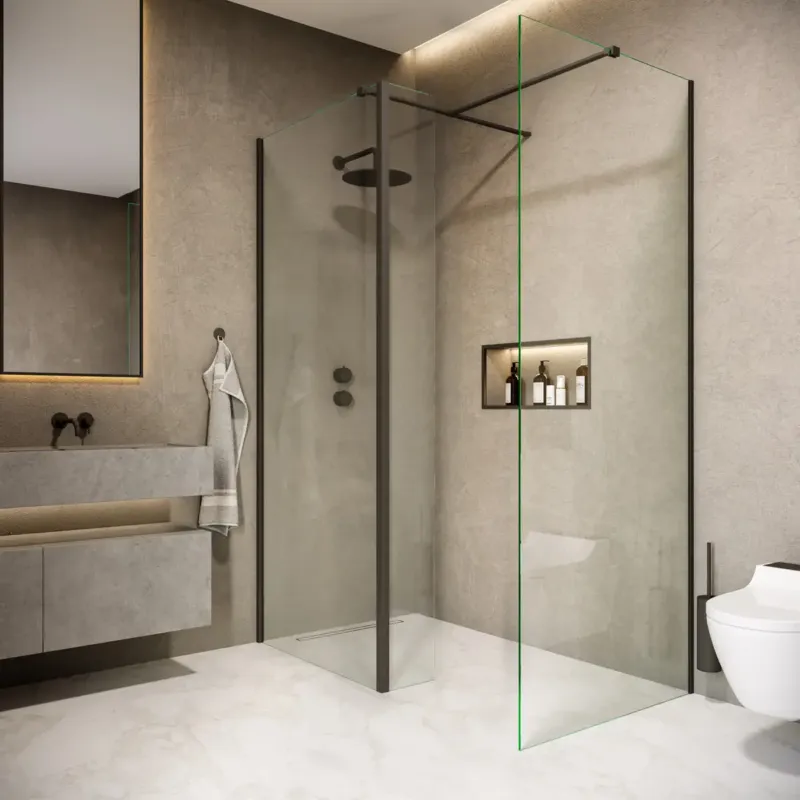Saniclear Rivo inloop douchecabine 150x80cm met 30cm zijwand en 60cm vrije inloop mat zwart Must-Have