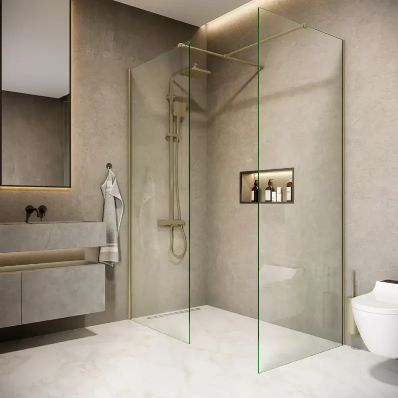 Saniclear Rivo inloop douchecabine 160x100cm met 60cm vrije inloop geborsteld messing - mat goud Beperkte Voorraad