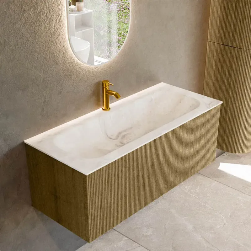 Mondiaz Kurve-dlux 110cm badmeubel dusk met 1 lade en wastafel big medium midden 1 kraangat frappe Snelle Levering