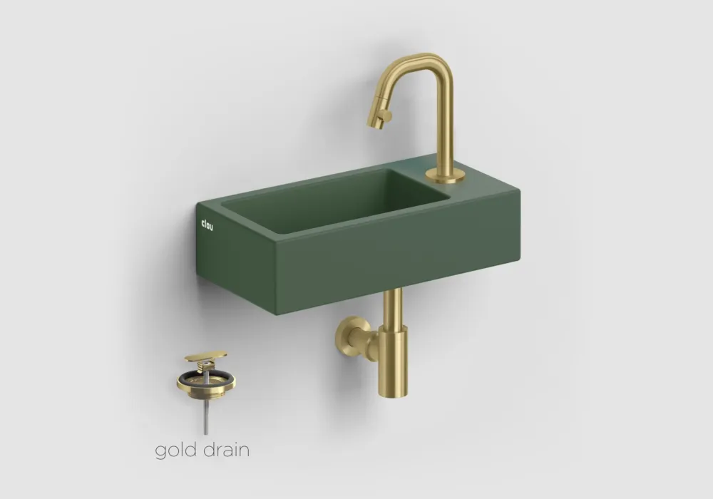 Clou Flush 3 keramische fontein groen mat met Kaldur toiletkraan messing geborsteld PVD Populair