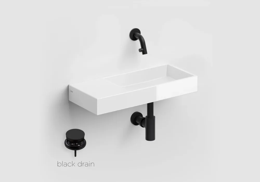Korting Clou Mini Wash Me keramische fontein 45cm wit glans met Kaldur toiletkraan zwart mat