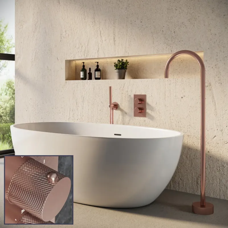 Saniclear Copper Curved inbouw badkraan met vrijstaande uitloop geborsteld koper Goedkoop