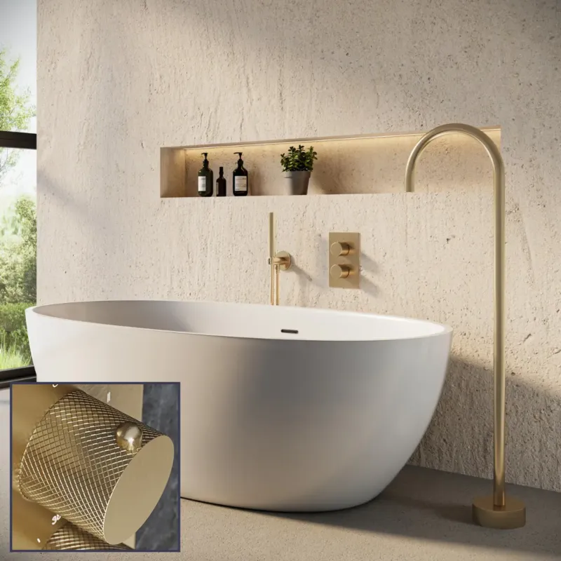 Saniclear Brass Curved inbouw badkraan met vrijstaande uitloop geborsteld messing - mat goud Aanbieding