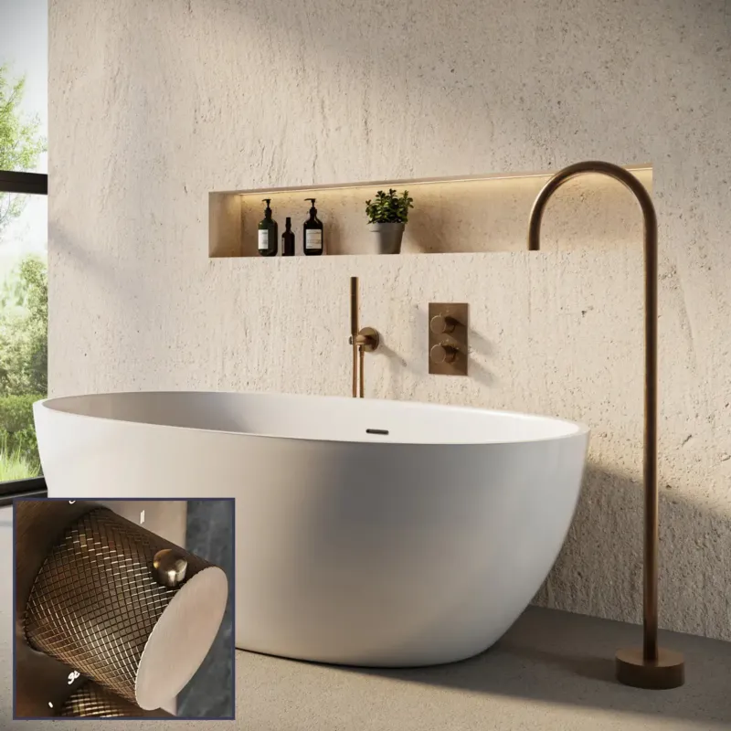 Hete Deal Saniclear Antique Curved inbouw badkraan met vrijstaande uitloop verouderd messing