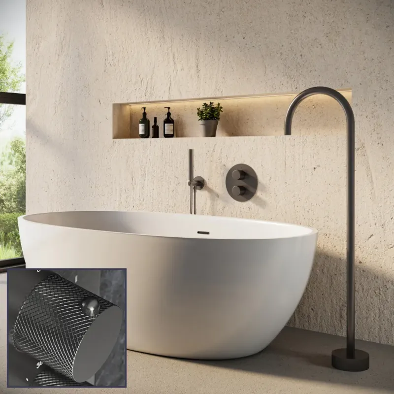Nieuw Saniclear Iron Curved inbouw badkraan rond met vrijstaande uitloop verouderd ijzer - gunmetal