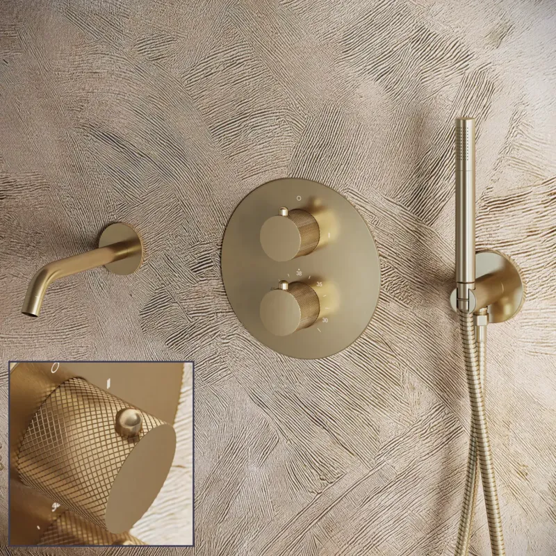 Saniclear Brass Curved inbouw badkraan rond geborsteld messing - mat goud Lage Prijs