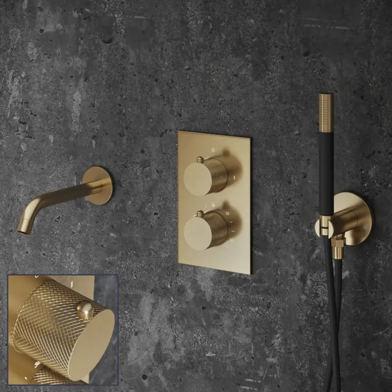 Veilige Betaling Saniclear Brass Curved Pro inbouw badkraan geborsteld messing - mat goud