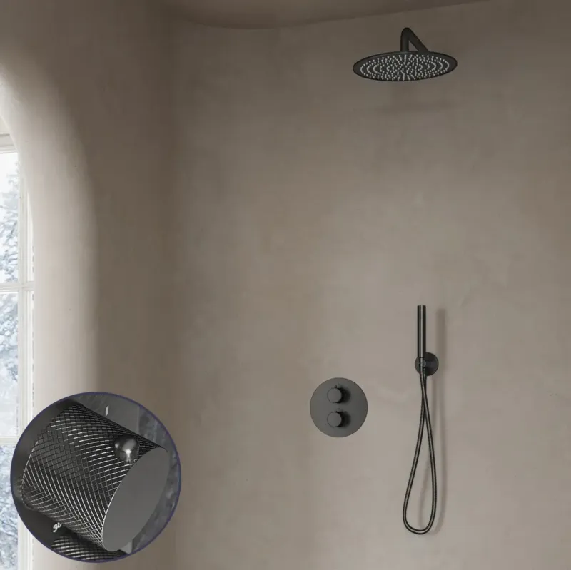 Saniclear Iron Curved inbouw regendouche rond met 20cm hoofddouche en muurarm verouderd ijzer - gunmetal Dagaanbieding